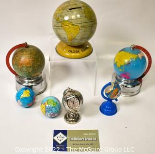 Group of Vintage Globes Banks, Clock and Toys.