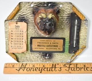 Vintage 1914 Wall Hanging Advertising Thermometer and Calendar with Bulldog for Fredericks Confectioners PA