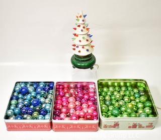 Group of Vintage Christmas Items Including Small Mercury Glass Ornaments.