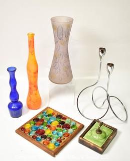 Decorative Vases, Trivet Tray, Wall Hook and Candle Holder. 