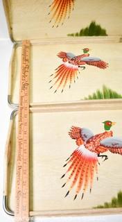 Set of Three (3) Hand-Painted Pheasant Wood Nesting Trays, Made in Japan.