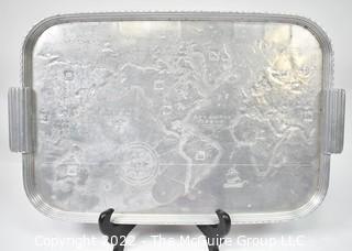 Vintage 1930's Art Deco Arthur Armour Hammered Aluminum World Map Tray.