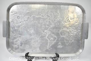 Vintage 1930's Art Deco Arthur Armour Hammered Aluminum World Map Tray.