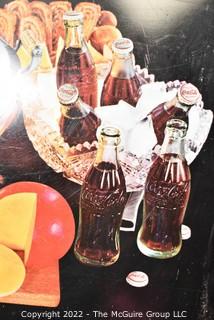 Two (2) Vintage Black Coca Cola TV Trays and Red Napkin Holder.