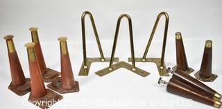 Three (3) Sets of Mid Century Modern Table Legs Including Cast Iron Hairpin Legs and Wooden Legs. 