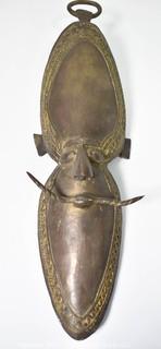 Tribal Cast Bronze Mask African Art. Measures 15" long. 