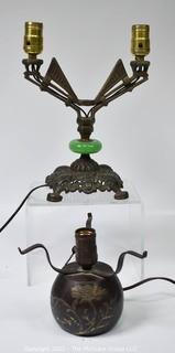 Two (2) Vintage Arts & Crafts Mission Style Cast Iron Table Lamp Bases.  