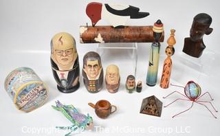 Group of Souvenir and Decorative Items Including Nesting Matryoshka Dolls