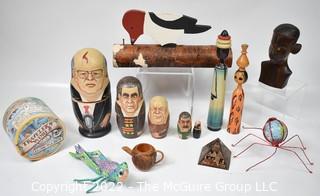 Group of Souvenir and Decorative Items Including Nesting Matryoshka Dolls