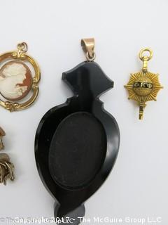 Collection of jewelry including Greek college pin, earrings, cameo and pendant; #1203