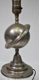 Art Deco Aluminum Globe Hemisphere “Saturn” Table Lamp. Measures: 11" Tall. WAS 157SG