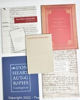 Four (4) Color Lion Heart - #40 “Autographs of Presidents 1789-1933” & “Abraham Lincoln and His Generals”.  Inside Contains Full Page Super Caricature Of Albert Einstein, Etc.; #42 Photos of FL Wright and Verdi; #43 Photo of Churchill; #44 Maps, Gershwin’s Porgy & Bess Contract; and Many Artist Autographed Items From The Schang Collection; #38 With Inscribed Photo of Marconi And Steinmetz.