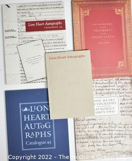 Four (4) Color Lion Heart - #40 “Autographs of Presidents 1789-1933” & “Abraham Lincoln and His Generals”.  Inside Contains Full Page Super Caricature Of Albert Einstein, Etc.; #42 Photos of FL Wright and Verdi; #43 Photo of Churchill; #44 Maps, Gershwin’s Porgy & Bess Contract; and Many Artist Autographed Items From The Schang Collection; #38 With Inscribed Photo of Marconi And Steinmetz.