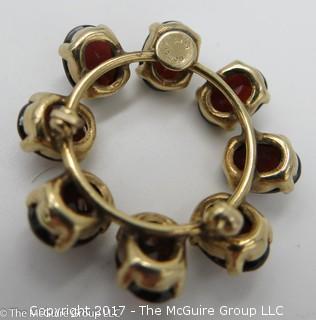 Faceted 8 stone garnet and 14k yellow gold pin, signed Ronci; 1 1/8" wide; (Note: needs new clasp); 5.5g; - #1210  