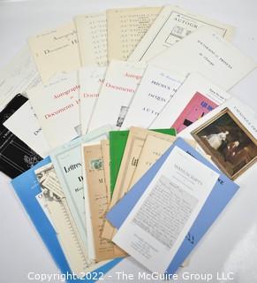 (24) Foreign Catalogs, many in French.  Includes John A. Kinnane, Michael Silverman, Sophie Dupre #26,  Hotel Drouot - Chopin/Sand & Their Daughter Solange;  Saffroy Fixed Price Sale #21 1951; Eugene Rossignol #1 1950, #2 1952, Bulletin #1 Napoleon Letters;  Saggiore Automne 1976, Marc Loliee #82 1953; Items From 1st Empire, Alain Nicolas; Librairie L’Echiquier by Fredric Castaing #21 7 Black Cover; Ader Picard Tajan Paris Nouveau Drouot An Open Auction April 1986; Hotel Drouot 1973 Jacques Offenbach; Scientific Documents 1969; Souverains et Princes De l’Europe 1970; Libraire De L’abbaye #237, 238 & 239 of 1979; Bulletins #50 & 134; Plus 2 from Nicolas Rauch S.A. of Geneve 1957 Auction, December 2, 1957; 2 Copies of Science Plus, April 1957.