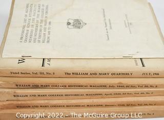 (5) Issues of The William and Mary Quarterly - Oct 1939, January 1940, April 1940, July 1940 & July 1946.  Includes Maps and Provisional List of Alumni Etc. of The College from 1693 to 1888.