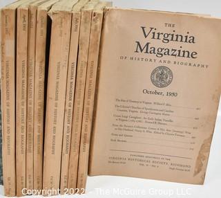 (9) Editions Of The Virginia Magazine Of History And Biography 1950 - 1952. Includes important article on Robert E. Lee “The Savior Of The Lost Cause” with photo from 1950 of Lee’s statue on Monument avenue, genealogical articles, reproductions of maps and documents and article on sea trade.