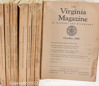 (9) Editions Of The Virginia Magazine Of History And Biography 1950 - 1952. Includes important article on Robert E. Lee “The Savior Of The Lost Cause” with photo from 1950 of Lee’s statue on Monument avenue, genealogical articles, reproductions of maps and documents and article on sea trade.