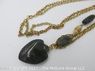 34" agate stone and gold toned necklace; #1214