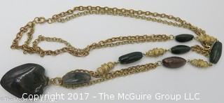 34" agate stone and gold toned necklace; #1214