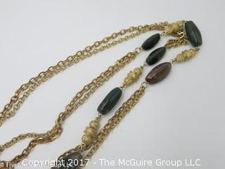 34" agate stone and gold toned necklace; #1214