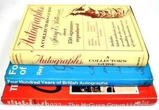 (3) Book Lot: The Stein and Day Book of World Autographs by Ray Rawlins 1977/1978, Four Hundred Years of British Autographs by Ray Rawlins 1970 inscribed by the author to Shirley Lebo Bystrom for the Manuscript Society, Autographs: A Collectors Guide by Jerry E. Patterson 1973