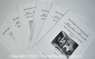 (17) Lincoln Items Including 11 Fixed-Price Postal Sales Catalogs from “The Abraham Lincoln Book Shop” of Chicago 149, 152, 154, 156, 157, 158, 179, 180, 181, 182 & 183 Covering Lincolnania, The Civil War, Presidents, Notables, Personalities, & Assassination With Photos, Documents And U.S. Grants Etc.; Parke Bernet of NYC Sale of Bliss Copy Gettysburg Address and Other Items Collected For The Sanitary Commission Fair In Baltimore 1864; Charles Wesley Olsen Collection of Lincoln & John Brown Papers; Lincoln’s Inner Circle By Harry Pratt or The Illinois State Historical Society; 6 Seaport Bicentennial Autograph Catalogs 111-116 Featuring Abraham Lincoln Inside and on Each Cover.