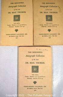 (3) Parke-Bernet of New York Catalogs of The Renowned Autograph Collection of the Late Dr. Max Thorek, November 1960.  Some Prices Realized Penned in by Manuscript Society Member Dr. Klingelhofer.  