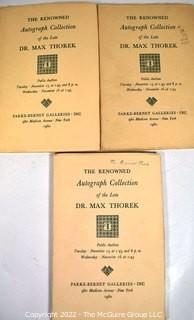 (3) Parke-Bernet of New York Catalogs of The Renowned Autograph Collection of the Late Dr. Max Thorek, November 1960.  Some Prices Realized Penned in by Manuscript Society Member Dr. Klingelhofer.  