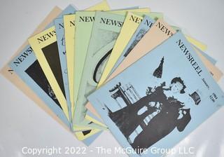 (11) Issues of Newsreel Magazine Published by The Motion Picture Collectibles Association, 1984 and 1985. Each contains facsimile pictures of stars domestic and foreign, from talkies to modern plus autograph samples, interviews and addresses to use to seek signed memorabilia. Also includes items on sports, historical, military and political notables.  Each issue has at least ten pages of fixed price autographs and memorabilia for sale and adverts from dealers.