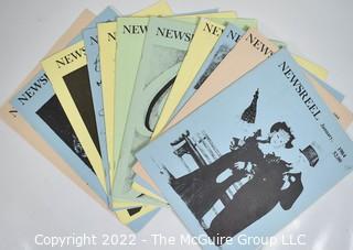 (11) Issues of Newsreel Magazine Published by The Motion Picture Collectibles Association, 1984 and 1985. Each contains facsimile pictures of stars domestic and foreign, from talkies to modern plus autograph samples, interviews and addresses to use to seek signed memorabilia. Also includes items on sports, historical, military and political notables.  Each issue has at least ten pages of fixed price autographs and memorabilia for sale and adverts from dealers.