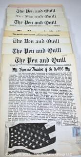 20  issues of The Pen and Quill  Magazine published Monthly by the Universal Autograph Collectors Club, their official Journal. 1971 - and 1979.  Each of these magazines contains facsimile images of autographs and discusses collecting issues like Autopen, secretarial, forged and stolen autographs.  Like Newsreel  magazine (For a while its sister publication) Pen & Quill contains interviews of notables, profiles of dealers  and even then current addresses to use to seek signed memorabilia. There also are occasion items on sports, historical, military and political notables.  Each issue has at least ten pages of fixed-price autographs and memorabilia for sale and adverts from dealers.