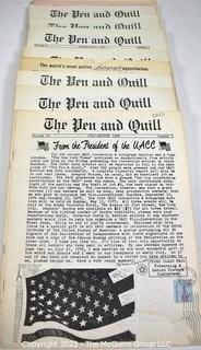 20  issues of The Pen and Quill  Magazine published Monthly by the Universal Autograph Collectors Club, their official Journal. 1971 - and 1979.  Each of these magazines contains facsimile images of autographs and discusses collecting issues like Autopen, secretarial, forged and stolen autographs.  Like Newsreel  magazine (For a while its sister publication) Pen & Quill contains interviews of notables, profiles of dealers  and even then current addresses to use to seek signed memorabilia. There also are occasion items on sports, historical, military and political notables.  Each issue has at least ten pages of fixed-price autographs and memorabilia for sale and adverts from dealers.