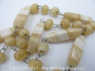 23" ladies stone beaded necklace with carved stone pendant "VIRGO"; #1222