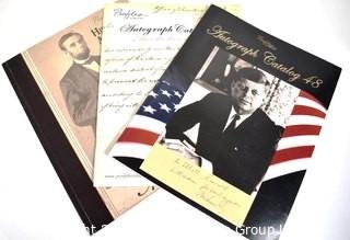 3 Profiles in History Illustrated Catalogs: #46 Including Charles Shultz Snoopy as Red Baron, Walt Disney and UCLA, #48 JFK Photo Inscribed to Elliott Roosevelt; #75 Lincoln Cover and 2 Page Pull Out 13th Amendment Facsimile. Offered by MS Southern California Activists Joseph Maddalena & Marsha Malinowski.