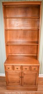 Vintage Maple Dining Hutch with Shelves, Drawers & Cabinets. Made by Vintage Sterling House, Jamestown New York. Base measures 30"W x 17.5"D x 30"T.  Top measures 30"W x 11"D x 48"T. Two pieces 