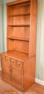 Vintage Maple Dining Hutch with Shelves, Drawers & Cabinets. Made by Vintage Sterling House, Jamestown New York. Base measures 30"W x 17.5"D x 30"T.  Top measures 30"W x 11"D x 48"T. Two pieces 