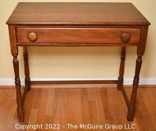 Vintage One Drawer Maple Farmhouse Table.  18" x 34" x 34". Some damage to back leg as shown