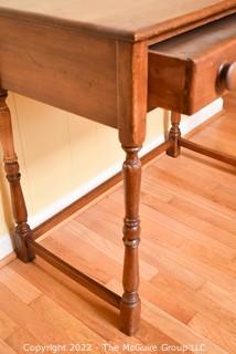 Vintage One Drawer Maple Farmhouse Table.  18" x 34" x 34". Some damage to back leg as shown