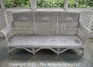 Vintage Bar Harbor White Wicker Couch.  Some Holes in Webbing. Measures 25" x 34" x 75". WAS 23PG