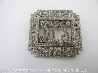 Marcasite monogrammed pin; 1 5/8"; #1224