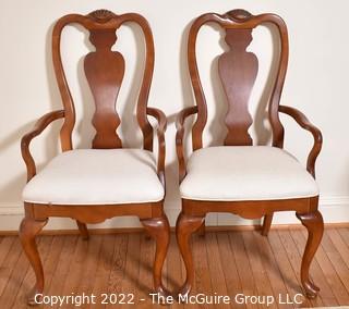 Pair (2) Queen Anne Arm Chairs with White Upholstered Seats 