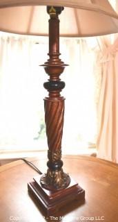 Wooden Candle Stick Table Lamp with Shade