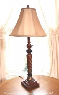 Wooden Candle Stick Table Lamp with Shade