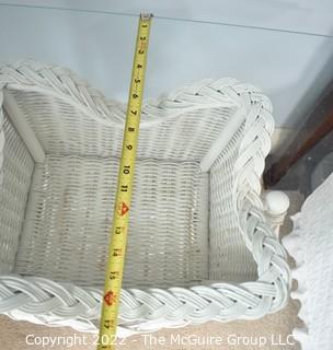 White Wicker Basket Planter Table with Glass Top.  24" x 24" x 26"T 