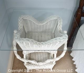 White Wicker Basket Planter Table with Glass Top.  24" x 24" x 26"T 