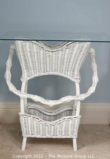 White Wicker Basket Planter Table with Glass Top.  24" x 24" x 26"T 