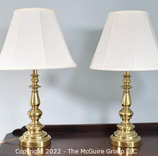 Pair of Matching Brass Table Lamps with Shades.