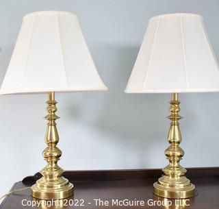 Pair of Matching Brass Table Lamps with Shades.