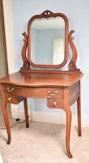 Vintage Walnut Dressing Table or Vanity with Beveled Tilting Mirror. 36W x 19D x 53"T 